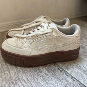 Puma Cream Suede Platform Sneakers with Brown Sole